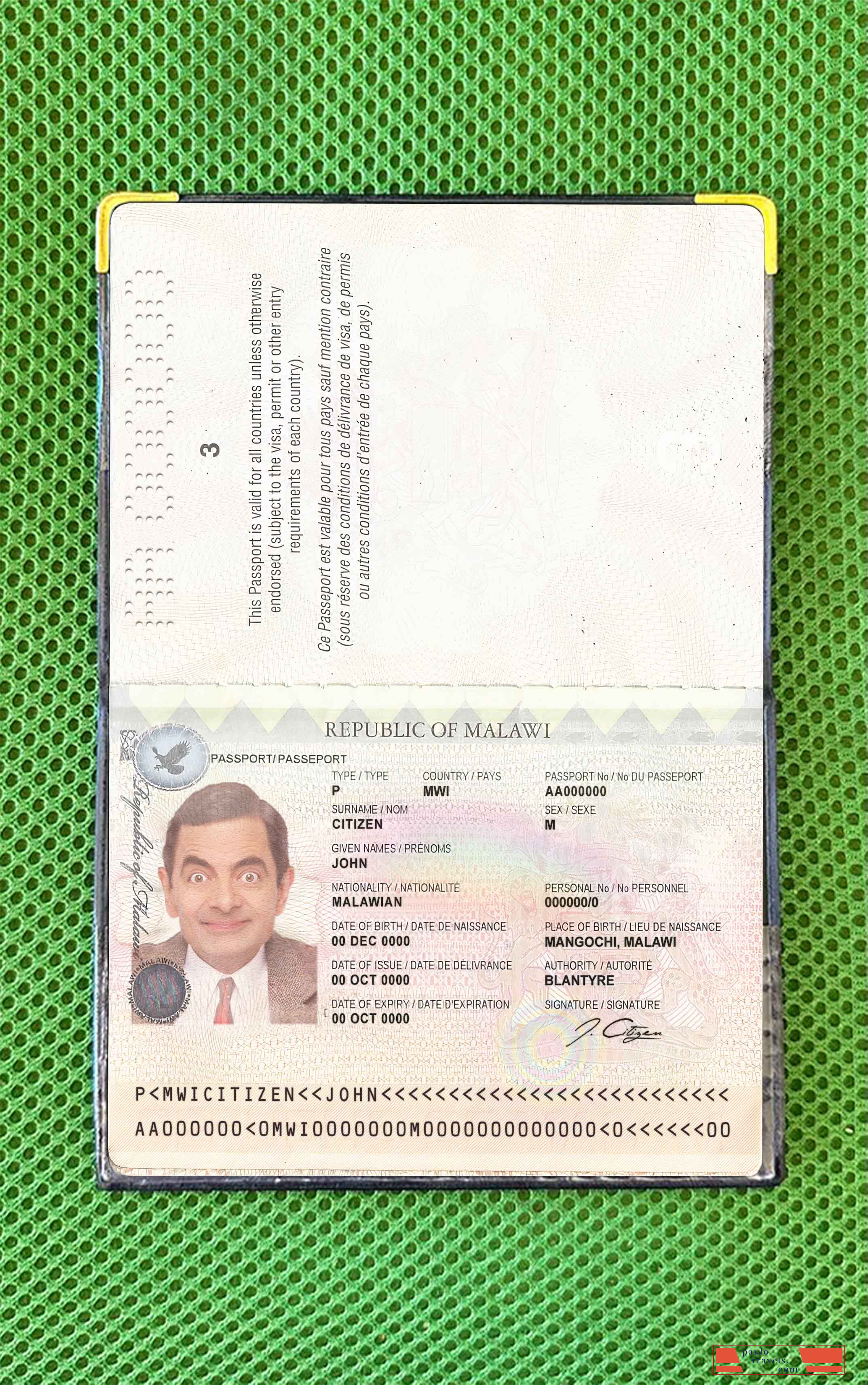 Malawi passport photo look PSD template